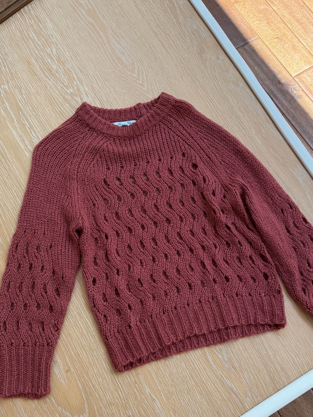 Rust Cable-Knit Crewneck Sweater